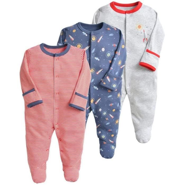 Pyjama pour Bébé Lot de 3 Combinaison en Coton Garçon Fille Grenouillères  Manche Longues 6-9 Mois,Rose,6-9 mois Blanc - Cdiscount Prêt-à-Porter
