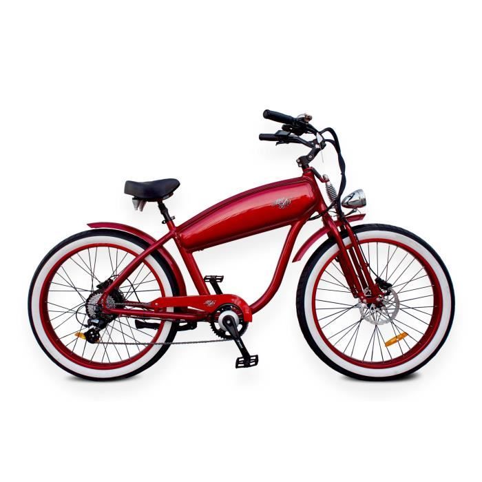 Vélo Électrique Vintage Chopper Cruiser - Bonneville 3.0 - Rouge Bordeaux - 250W-10Ah