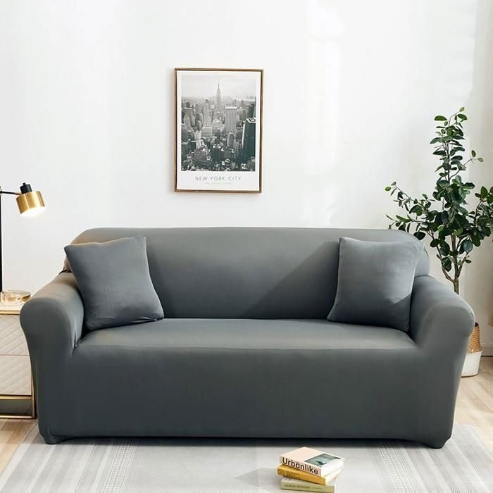 Housse Extensible Noire Pour Canapé 2 Places KOLDO - En Polyester/elasthanne - Facile à Installer Avec Tubes - Lavable Machine 30°C