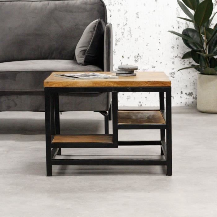 livia table basse 60x60 cm industriel bois massif carre cdiscount maison