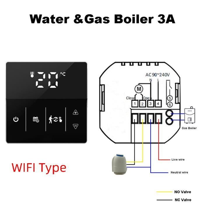 Eau wifi noire Thermostat intelligent Wifi Tuya, contrôleur de
