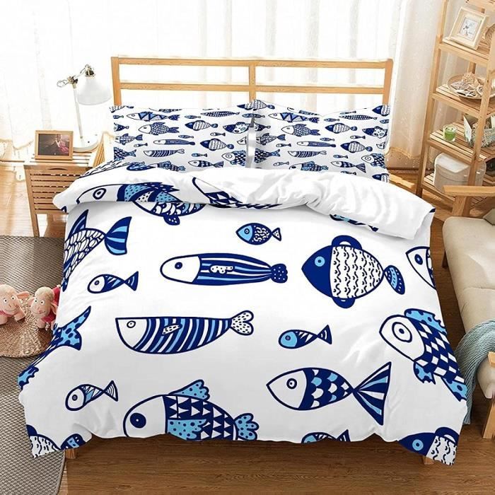 Housse de Couette 140x200cm Mode Dessin animé coloré Poisson - Parure