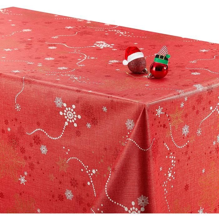 Toile Ciree Exterieure Anro - Nappe De Noël - En Toile Cirée - Lavable - De Forme Ovale Nappe Rouge