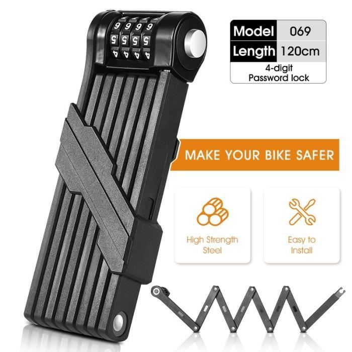 Antivol Pliable à Code Pour Vélo/VTT/moto – Noir, 746g, Solide Et étanche (neuf)