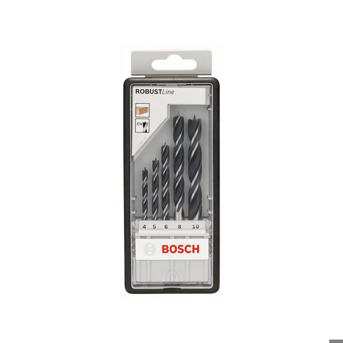 Mèches hélicoïdales à bois - BOSCH - Robust Line - Set de 5 - Ø 4-5-6-8-10mm - Coffret plastique