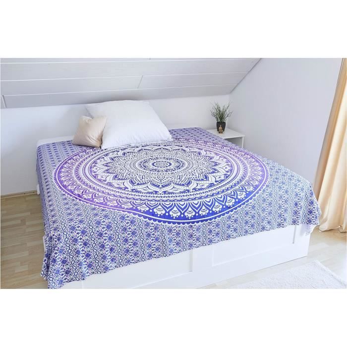 Tapisserie Murale Mandala 100% Coton - Décoration Bohème - Bleu/Rouge