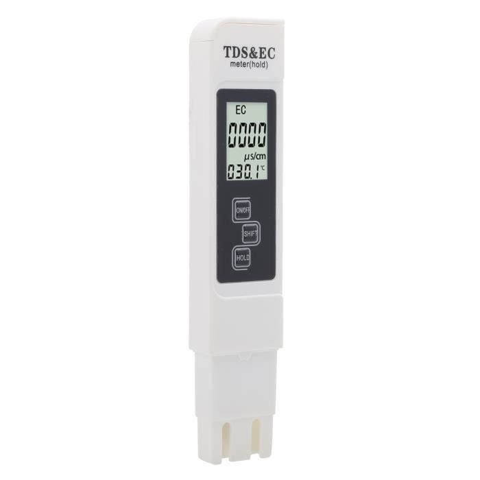 Fdit Conductimètre électrique Testeur de qualité de l'eau 3-en-1, compteur de température portable TDS EC avec écran LED HD