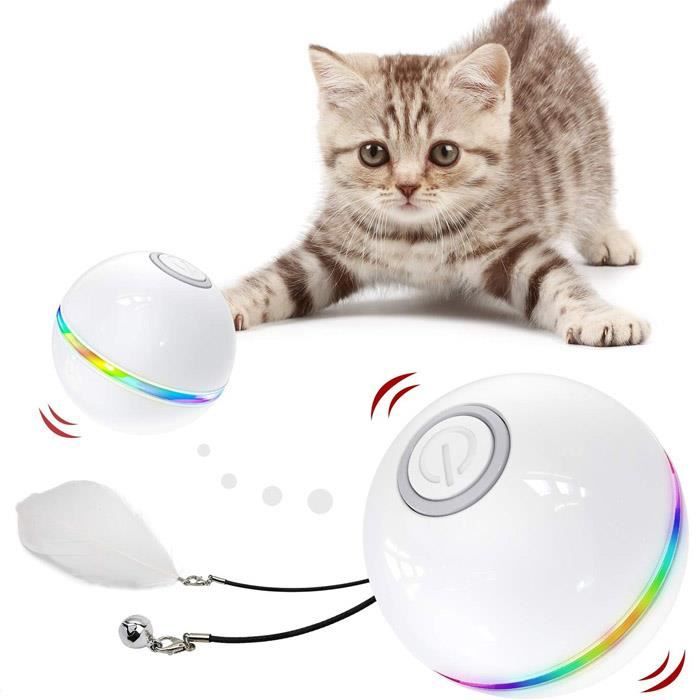 Meilleurs prix pour FOLAYA  Jouets pour Chats Balle Chat avecLED LumièresCataire Cloche et PlumeJouet Chat Interactif InterieurRotation Automatiqu