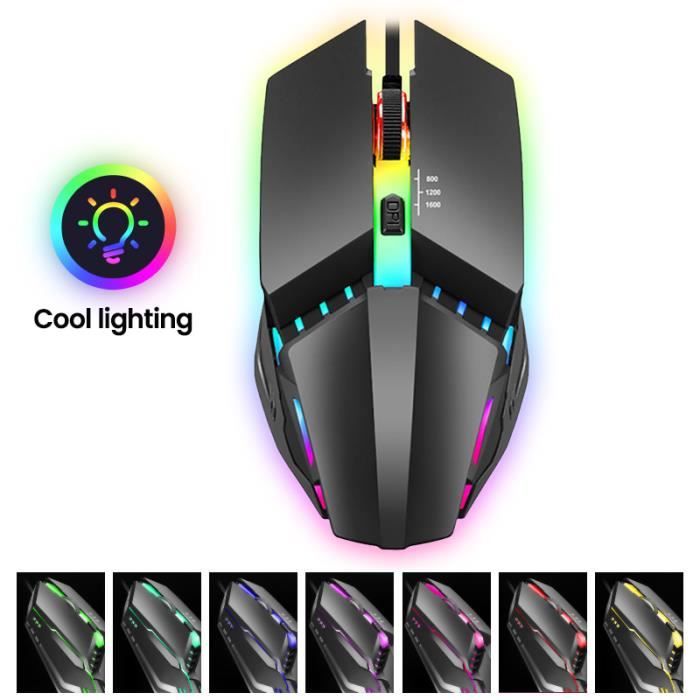 Souris gamer filaire – GAGAFEEL – Modèle ergonomique – 7 lumières RVB – 1600 DPI – USB 1.5m