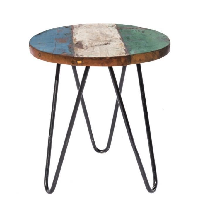 Table De Salon De Jardin Ronde 40cm En Teck Et Fer Ciudad L 40