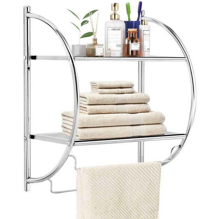 GIANTEX Étagère de Salle de Bain Murale en Fer Chromé avec 2 Tablettes et 2 Porte-serviettes Étagère Murale en Fer Chromé