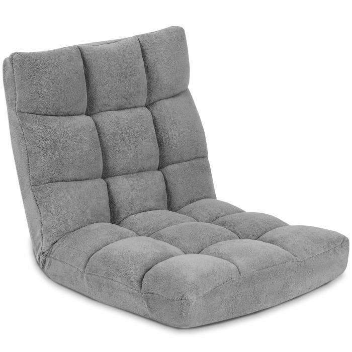 giantex canapé paresseux pliable,chaise de sol rembourré avec dossier inclinable à 14 positions,gris
