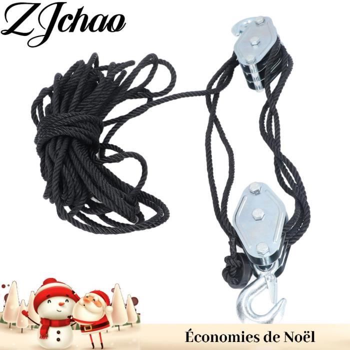 Palan à Corde 15,2 M Capacité 453 Kg | Système Poulie Levage Lourd | 2 Boucles Souples Incluses
