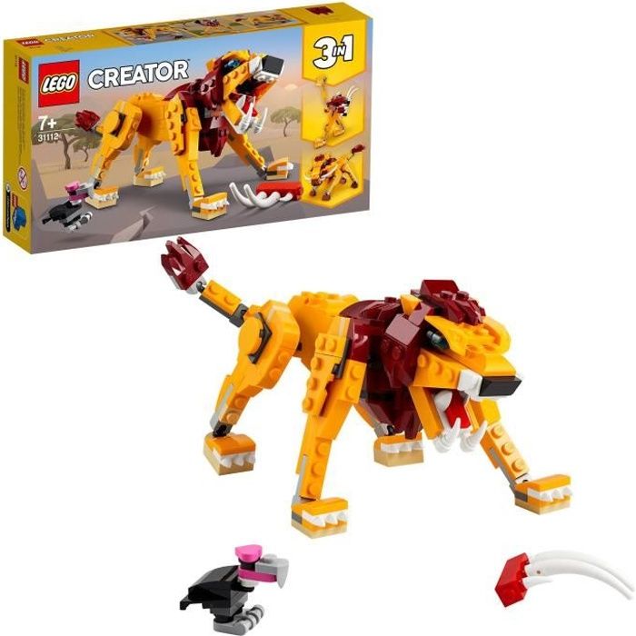 LEGO® Creator 3-en-1 Le Lion Sauvage - Figurines dAnimaux - Jouet de Construction