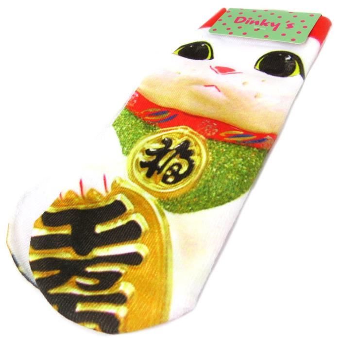 Chaussettes humoristiques Chat Chinois blanc multicolore porte bonheur P3111 Blanc blanc Cdiscount Pret a Porter