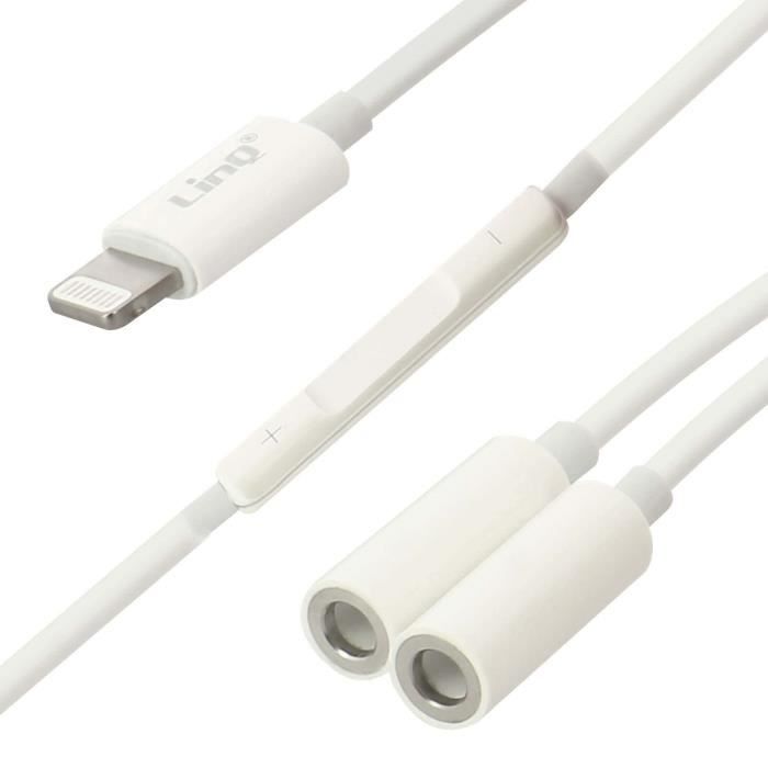 Adaptateur Audio Lightning Vers 2x Entrees Jack 3 5mm Telecommande Linq Blanc Prix Pas Cher Cdiscount