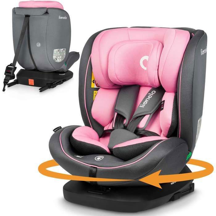 Siège auto 360° LIONELO Bastiaan i-Size - Base pivotante - ISOFIX - 40-150 cm - 0 à 12 ans - Inclinable - Groupe 0/1/2/3 - Rose
