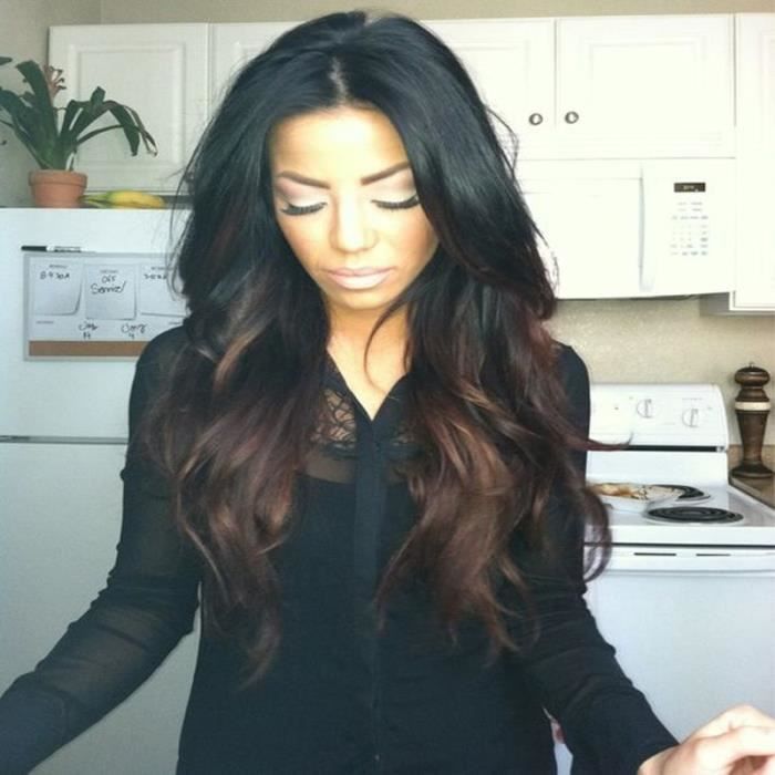 Perruque De Mode Noir Brun Ombre Synthetique 26 Naturelle Des