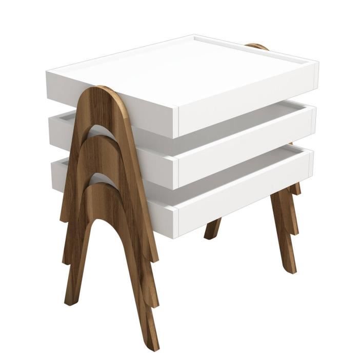 lot de 3 bouts de canapé yana - menzzo - bois naturel et blanc - carré - contemporain - design