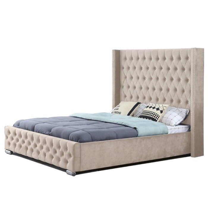 Lit Design Grande Tête De Lit Lia - Velours Taupe - 160x200