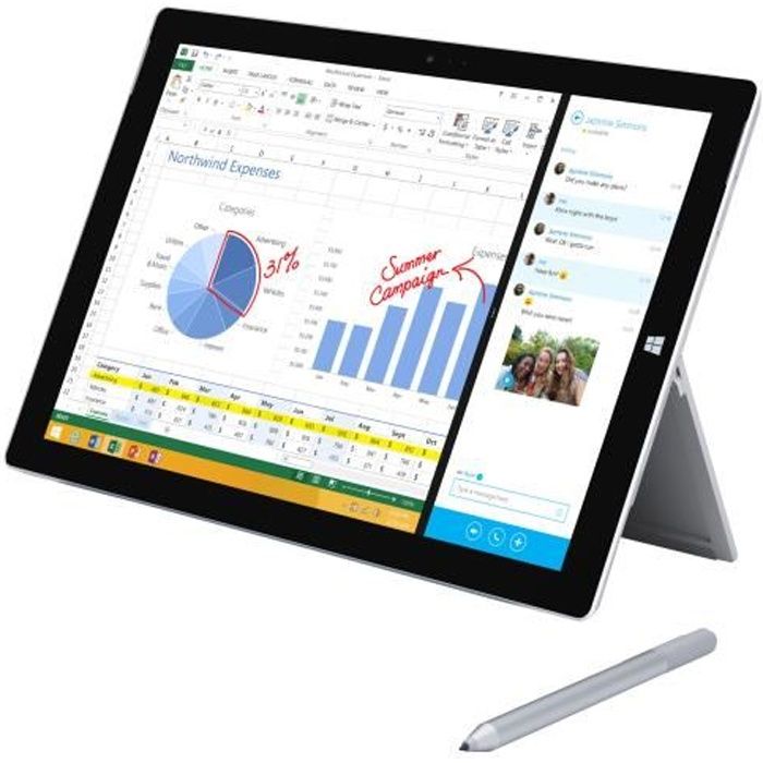 Microsoft Surface Pro 3 Tablette Core i5 4300U - 1.9 GHz Win 8.1 Pro 64 bits 8 Go RAM 256 Go SSD 12"" écran tactile 2160 x -QG2-00005 - Reconditionné Microsoft sur Cdiscount Seconde Vie