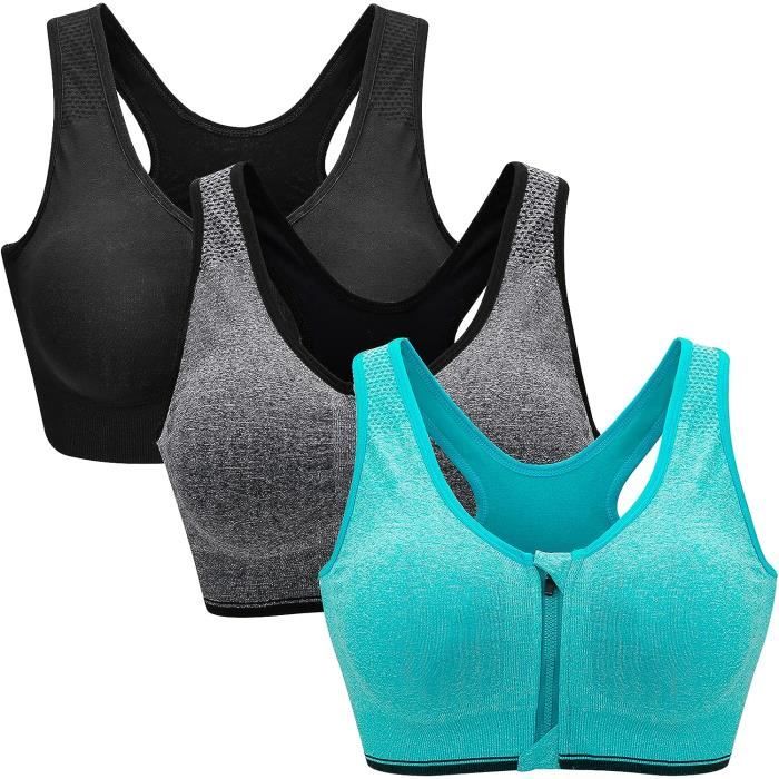 Soutien Gorge de Sport Femme Zipp Devant Push Up sans Armature