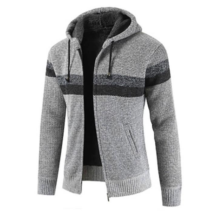 ZENTHACE Veste chemise à capuche doublée Sherpa avec fermeture éclair intégrale pour homme, noir/gris, X-Small