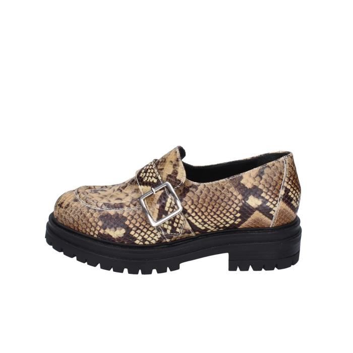 Mocassins Femme en Cuir Marron LOAFER EY297 Talon 5cm Boucle
