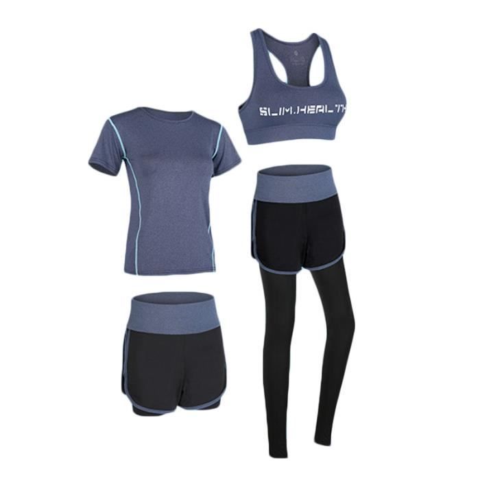Ensemble de Vêtement de Sport Femme - Marque - Modèle - Bleu - Fitness - 4  Pièces