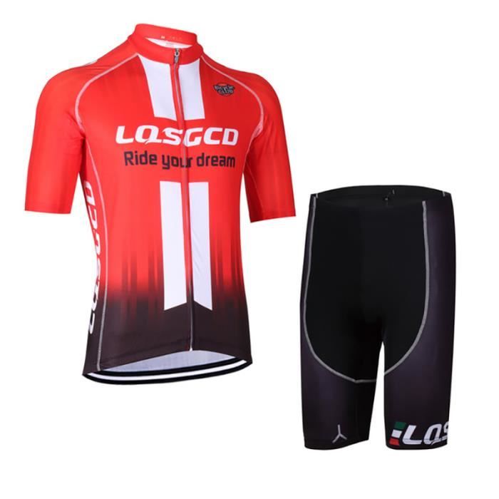 YOSUWOAI Ensemble de cyclisme pour homme - Maillot court + short d'été à manches courtes - Fermeture éclair - Couleur patchwork - Pantalon à bretelles serrées - Ensemble de 2 vêtements de cyclisme