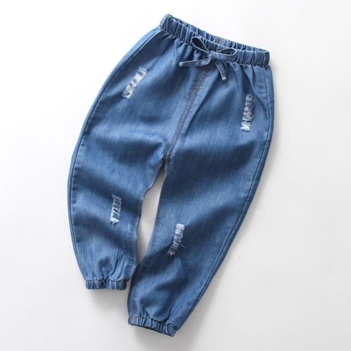 Bebe pantalons Enfants bebe garcon fille dessin anime trou denim pantalon long taille elastique jeans vetements ZBY90702546A90 yan Une Cdiscount Pret a Porter