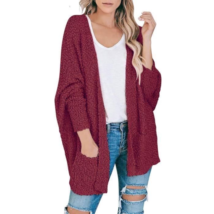 AmzBarley Cardigan Gilet Femme Cardigan Tricot Printemps-Automne Cardigan Veste Chauve-Souris Vintage Cardigan Col Chale pour Femme