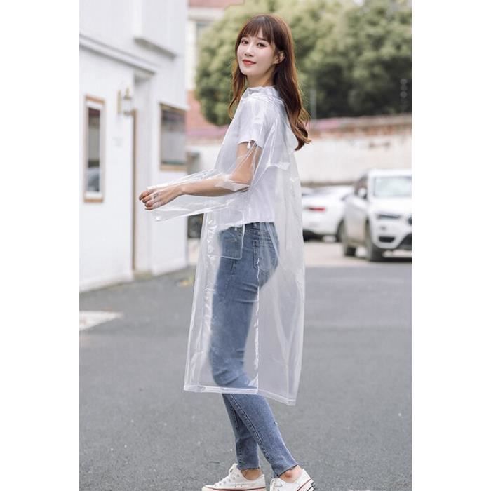 Trench Veste a dos longue et transparente pour adulte impermeable avec capuche reflechissante nouvelle Type Long style Blanc Cdiscount Pret a Porter