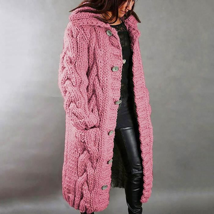 Cardigan a capuche femme grande taille pull a poche simple boutonnage manteau a manches longues Pasteque rouge Pasteque rouge Cdiscount Pret a Porter