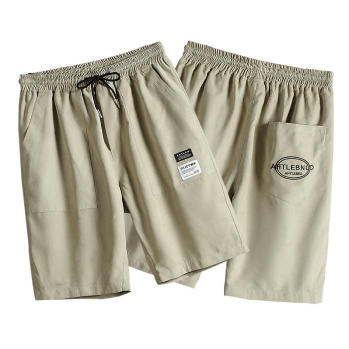 Short Homme Coton Léger Bermuda Lin - Pantalon Court Respirant Taille Élastique Coupe Ample Loisirs