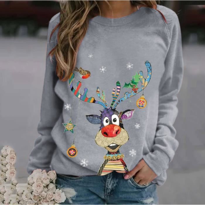 Pull De Noël Pour Femme - Sweat à Col Rond Manches Longues, Motif Festif Pour Les Fêtes