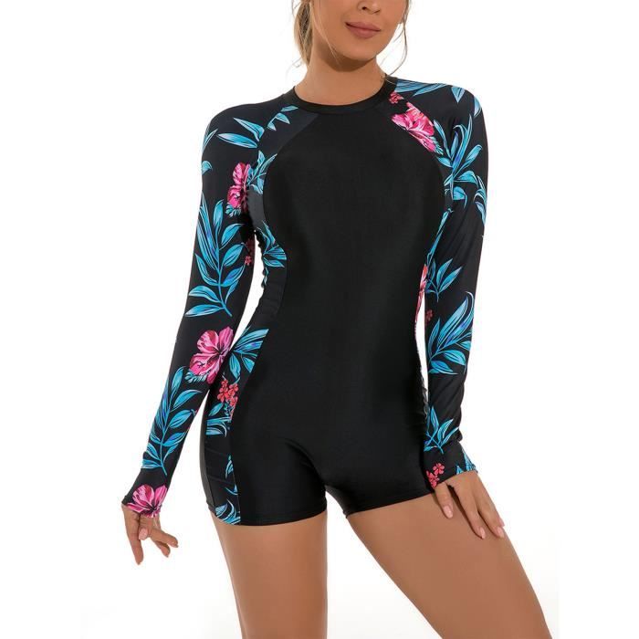 Iixpin Femme Maillot de Bain Anti UV Manche Longue Imprime Fleur 1 Piece Combishort Surf Sport S XXL Cdiscount Sport