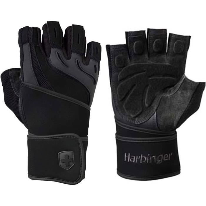 Gants dentraînement - HARBINGER - Training Grip WW 2.0 - Paume gel brevetée - Wristwrap réglable - Noir - L