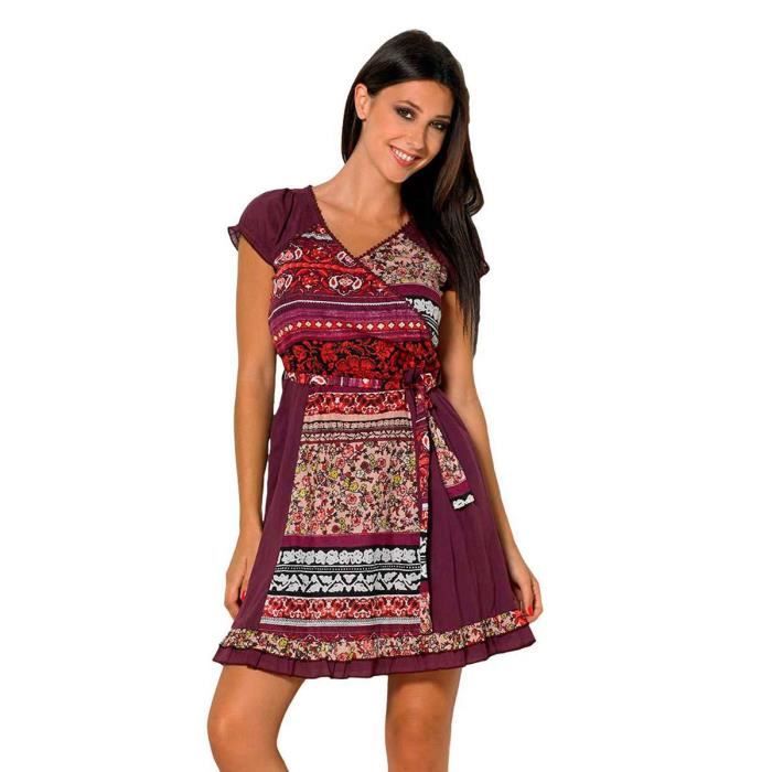 Robe Ethnique Petite Col En V Fente