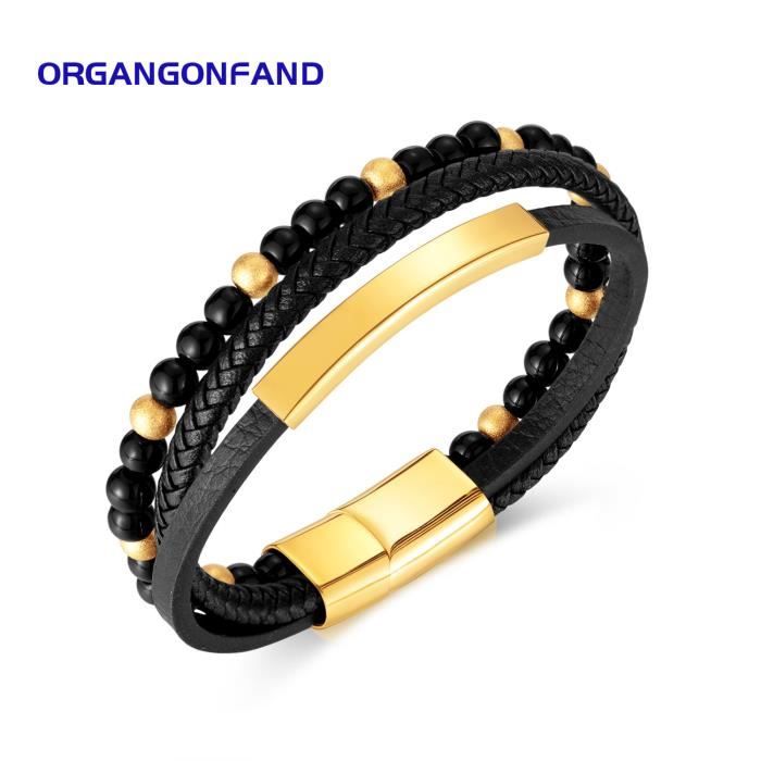 Tom Miller® Bracelet marin homme noir bracelet manille d'ancre en cuir