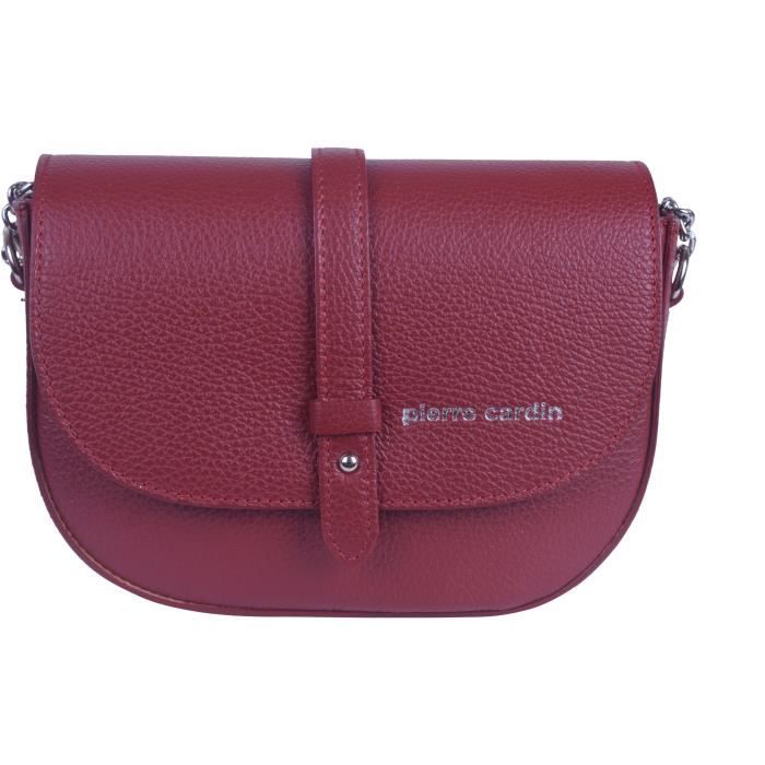 PIERRE CARDIN Sac Bandouli re en Cuir Rouge Bordeaux Femme