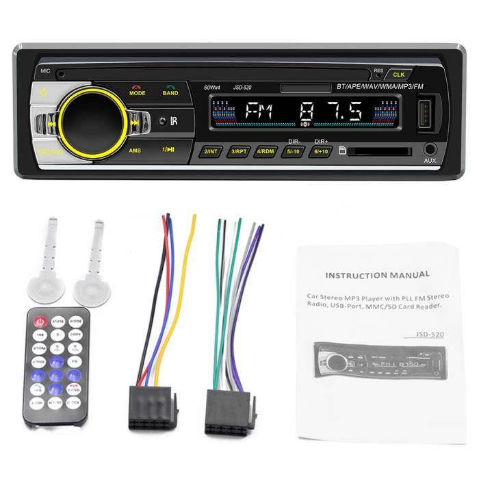 Autoradio bluetooth Double Bluetooth Radio FM AUX Mains libres Copie de la source audio Lumières colorées autoradio 60W