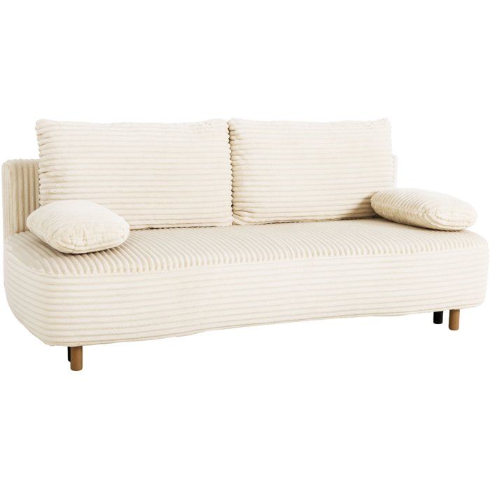Canapé convertible - 3 places - PYLA - Tissu velours Perle - Coffre - 203 x 95 x 89 cm
