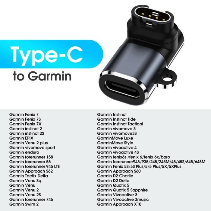 Câble de chargeur de montre De type C à Garmin, compatible avec Garmin  Fenix 6 6s 6x Pro, fenix 5 5s 5x Plus, pour Forerunner 745 935 945 45 45s  et plus