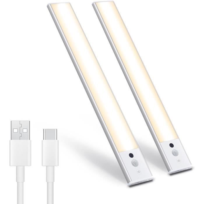 Lot 2 Lampes LED Détecteur Mouvement - 30cm - Rechargeable USB - 2 Températures Couleur - Magnétique