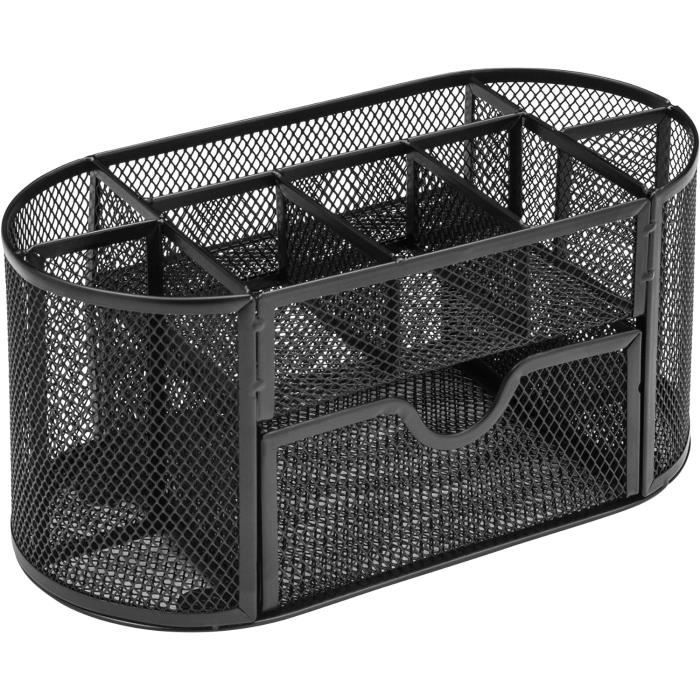 Organisateur De Bureau En Maille Noire Avec Tiroir - Porte-stylos Et Rangement - Neuf