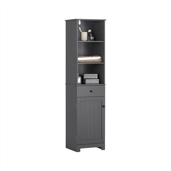 SoBuy Colonne Salle de Bain avec Armoire 3 Étagères Ouvertes et 1 Tiroir Meuble Rangement Compact Salle de Bain ou WC