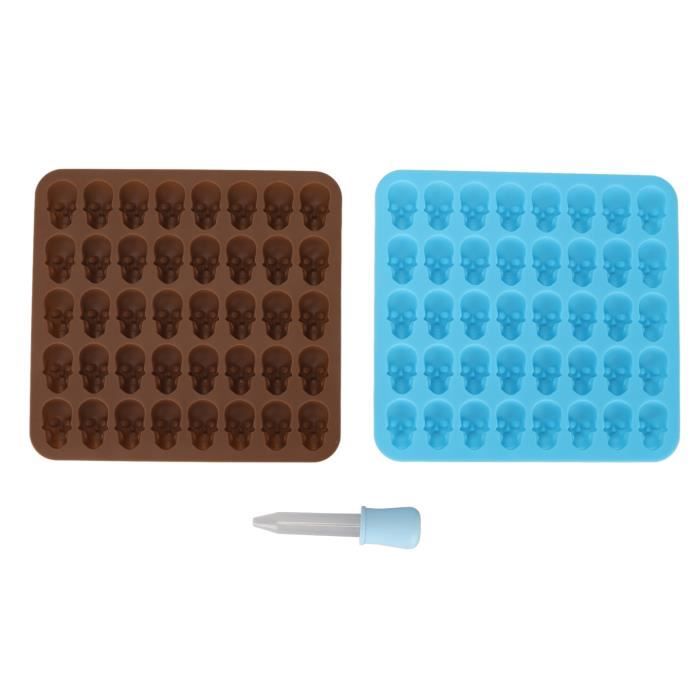 Moule En Silicone 40 Cavités En Forme De Tête De Mort – Pour Chocolat, Bonbons, Glaçons, Idéal Halloween (avec Compte-Gouttes)