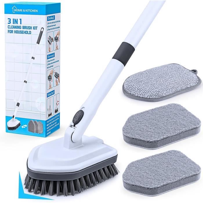 Brosse Nettoyage Douche Qaestfy - Manche Aluminium 130cm - Tête Rotative 180°