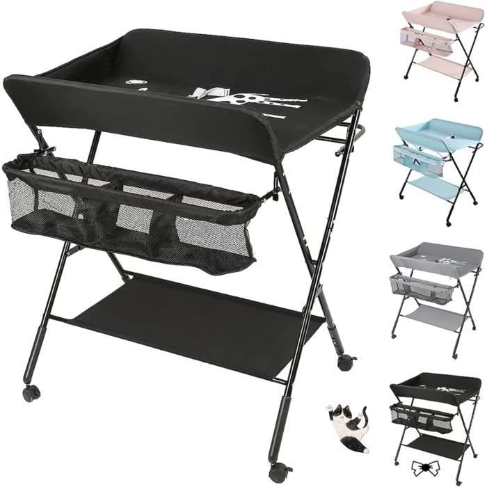 DREAMADE Table à Langer Pliante Avec Panier De Rangement Et 2 Etagères Cadre En Fer Charge Max